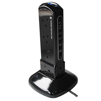 Masterplug Socket 2m Switched Tower Surge Extension Lead USB (2